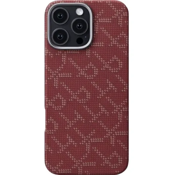 Чехол для iPhone Pitaka Monogram Tactile Woven Case Gold/Red для iPhone 15 Pro Max