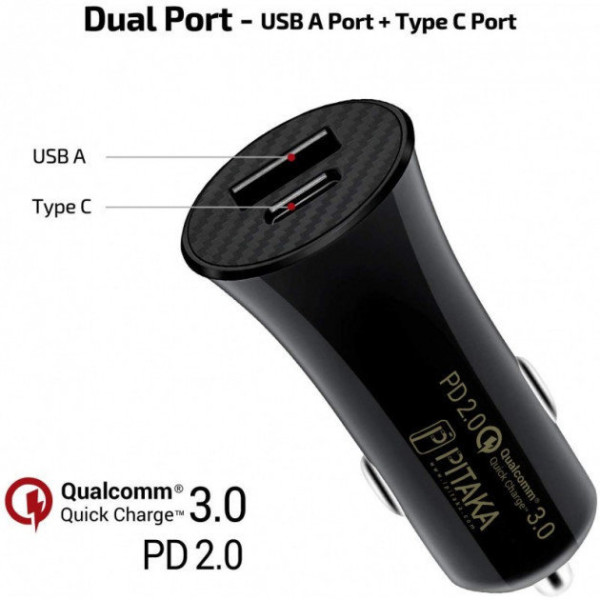Зарядний пристрій Pitaka USB Car Charger USB+USB-C 36W Black Зарядний пристрій Pitaka USB Car Charger USB+USB-C 36W Black