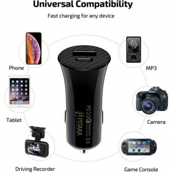 Зарядний пристрій Pitaka USB Car Charger USB+USB-C 36W Black Зарядний пристрій Pitaka USB Car Charger USB+USB-C 36W Black